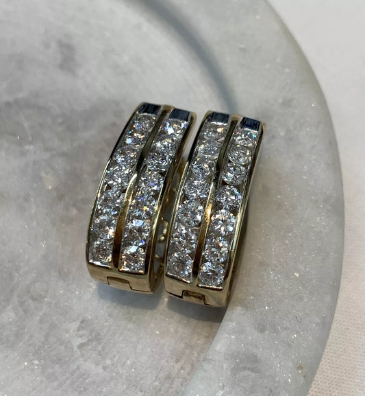 10Ct Yellow Gold 2.00 Carat Diamond Hoop Earrings