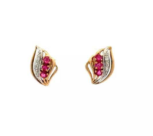 9Ct Yellow Gold Created Ruby and Natural Diamond Stud Earrings