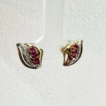 9Ct Yellow Gold Created Ruby and Natural Diamond Stud Earrings