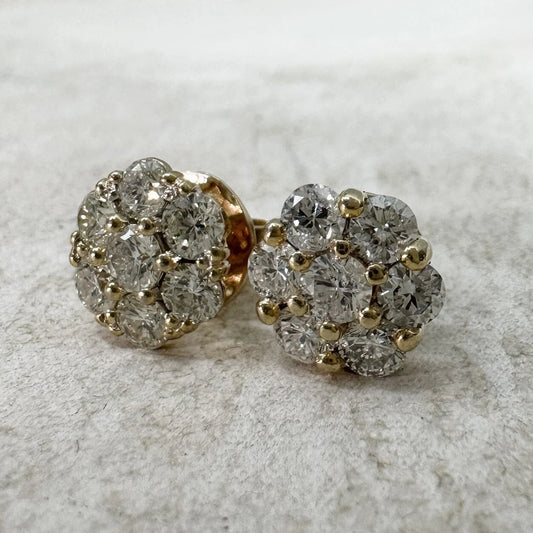 14Ct Yellow Gold 2.10 Carat TW Diamond Stud Earrings
