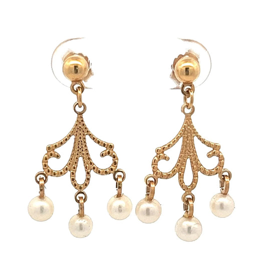 9Ct Yellow Gold Victorian Pearl Drop Stud Earrings