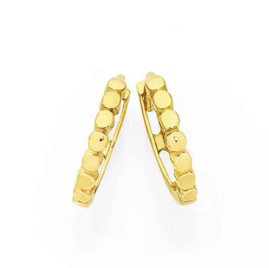 9Ct Yellow Gold 9mm Organic Dotted Continuous Huggie Hoop Earrings