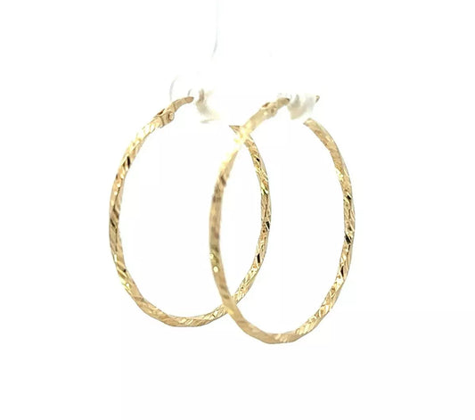 9Ct Yellow Gold 29mm Diamond Cut Twisted Hoop Earrings