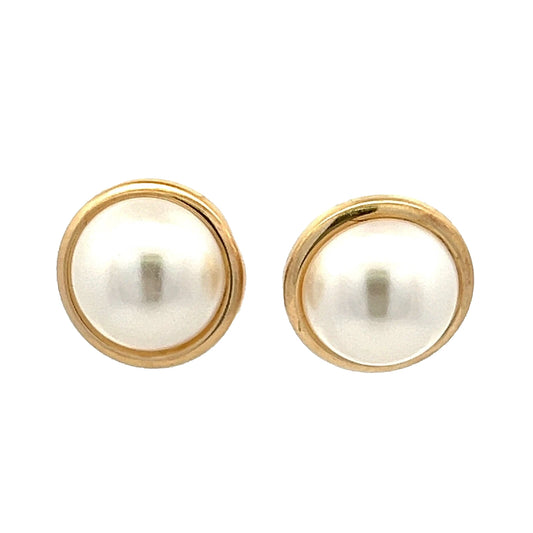 9Ct Yellow Gold Mabe Faux Pearl Stud Earrings