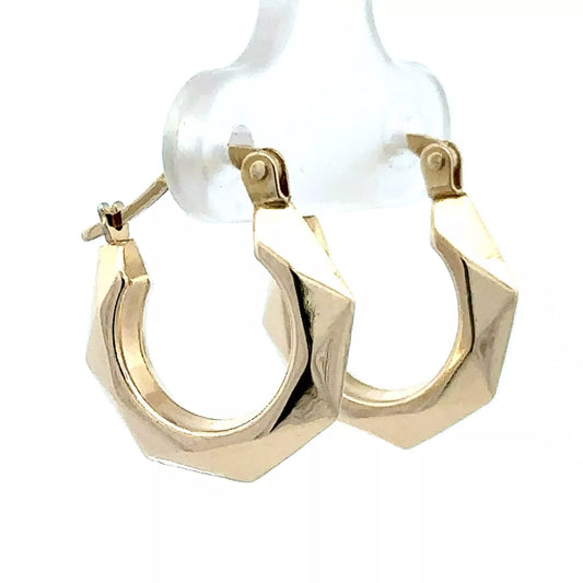 9Ct Yellow Gold 9mm x 3.45mm Geometric Hoop Earrings