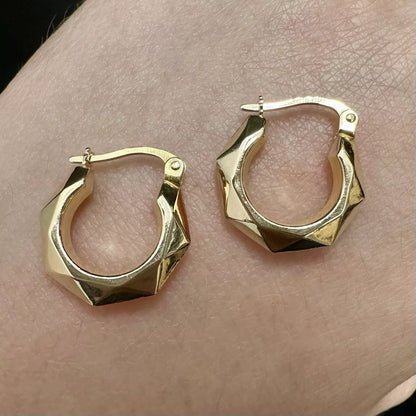 9Ct Yellow Gold 9mm x 3.45mm Geometric Hoop Earrings