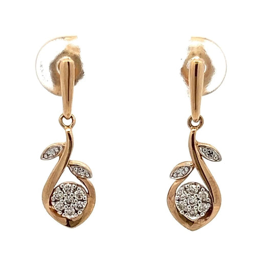 9Ct Yellow Gold Floral Diamond Dangle/Drop Earrings