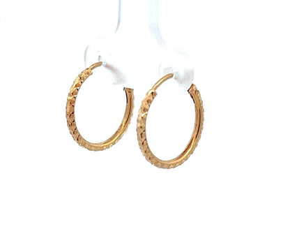 14Ct Yellow Gold Reflective Detailed Huggie Hoop Earrings