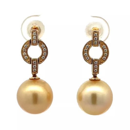 14Ct Yellow Gold South Sea Pearl Drop Stud Earrings