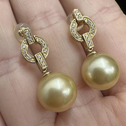 14Ct Yellow Gold South Sea Pearl Drop Stud Earrings