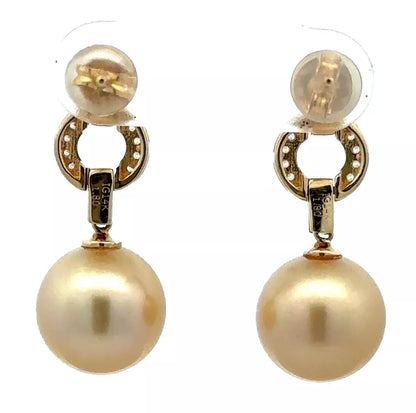14Ct Yellow Gold South Sea Pearl Drop Stud Earrings