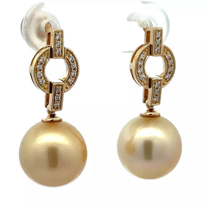 14Ct Yellow Gold South Sea Pearl Drop Stud Earrings