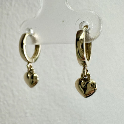 9Ct Yellow Gold Heart Huggie Hoop Drop Earrings