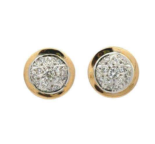 14Ct Two-Toned Gold Diamond Disc Stud Earrings