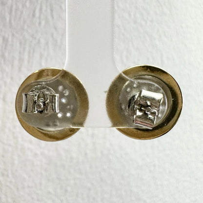 14Ct Two-Toned Gold Diamond Disc Stud Earrings