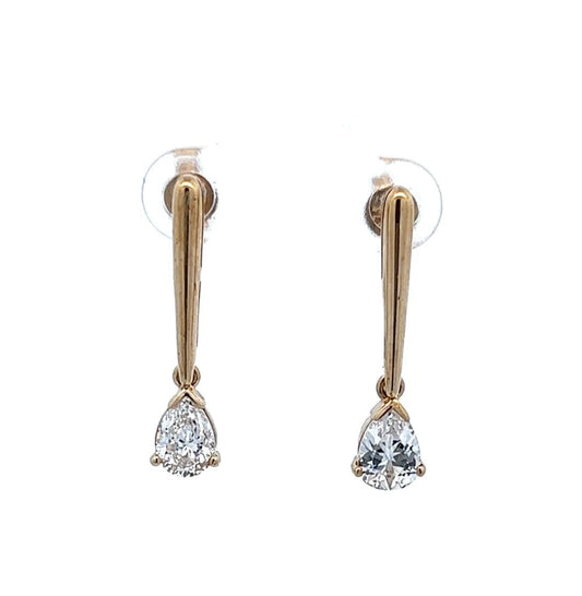 9Ct Yellow Gold Tear Cut CZ Drop Earrings