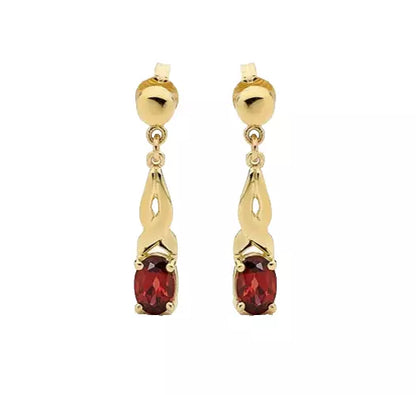 9Ct Yellow Gold Garnet Drop Earrings