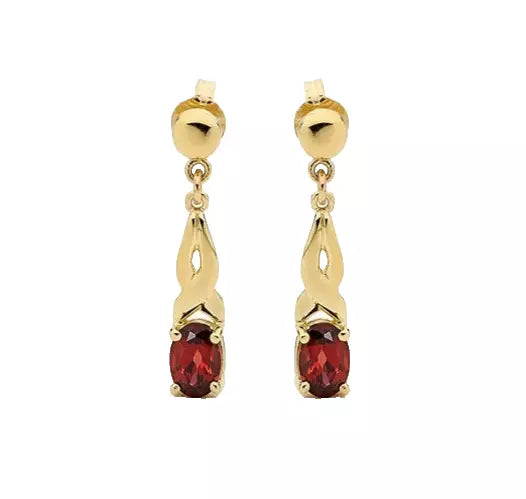 9Ct Yellow Gold Garnet Drop Earrings