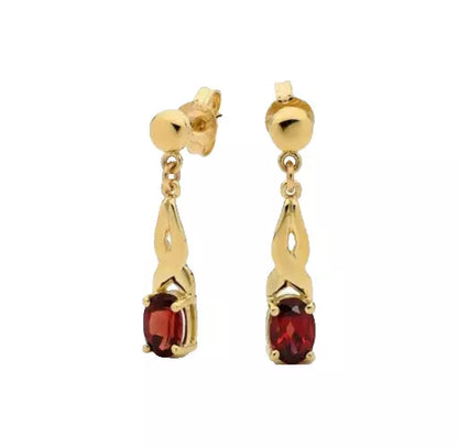 9Ct Yellow Gold Garnet Drop Earrings