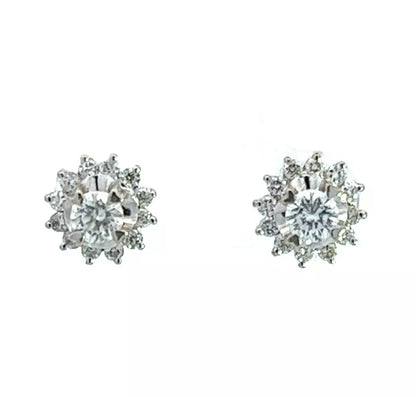 18Ct White Gold 1 Carat TW Diamond Cluster Stud Earrings