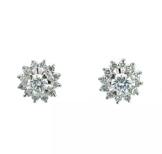 18Ct White Gold 1 Carat TW Diamond Cluster Stud Earrings