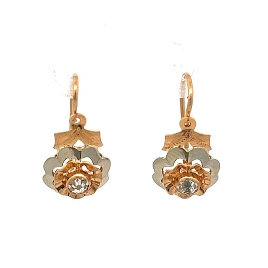 18Ct Two-Toned Gold Vintage CZ Lever Earrings