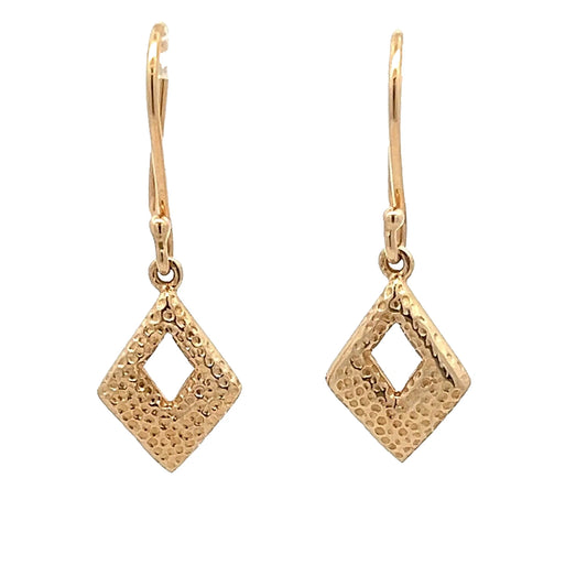 10Ct Yellow Gold Dotted Detail Diamond Shaped Hook Earrings