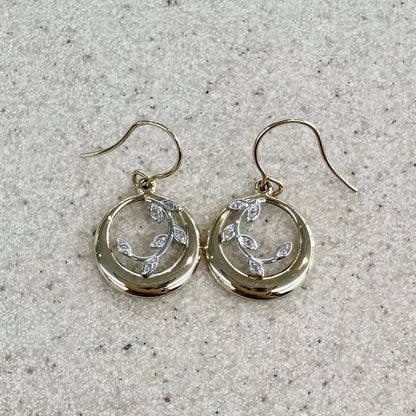 10Ct Two-Toned Gold Diamond Set Vine Dangle/Drop Earrings