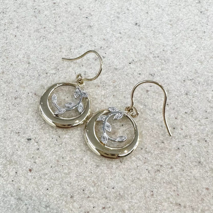 10Ct Two-Toned Gold Diamond Set Vine Dangle/Drop Earrings