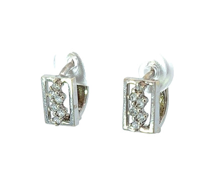 18Ct White Gold CZ Huggie Hoop Earrings