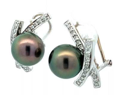 18Ct White Gold Diamond & Tahitian Pearl Pendant & Earring Set  - 0.55 Carat TDW