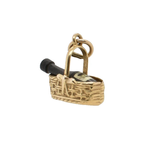 9Ct Yellow Gold Vintage Georg Jensen 1970 London Wine Bottle in Pouring Basket