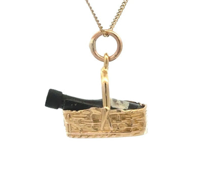 9Ct Yellow Gold Vintage Georg Jensen 1970 London Wine Bottle in Pouring Basket