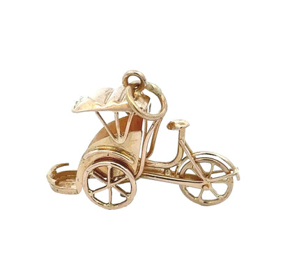 18Ct Yellow Gold Vintage Rickshaw Tricycle Carriage With Moveable Wheels Charm
