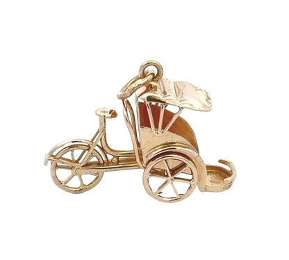 18Ct Yellow Gold Vintage Rickshaw Tricycle Carriage With Moveable Wheels Charm