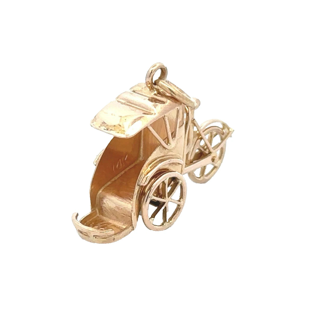 18Ct Yellow Gold Vintage Rickshaw Tricycle Carriage With Moveable Wheels Charm