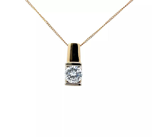 14Ct Yellow Gold CZ Solitaire Pendant