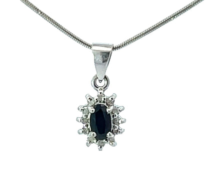9Ct White Gold Diamond & Blue Gemstone Floral Pendant