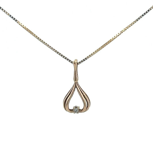 9Ct Yellow Gold Diamond Teardop Pendant