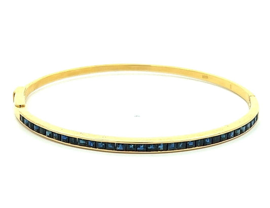 14Ct Yellow Gold Blue Sapphire Hinge Bangle