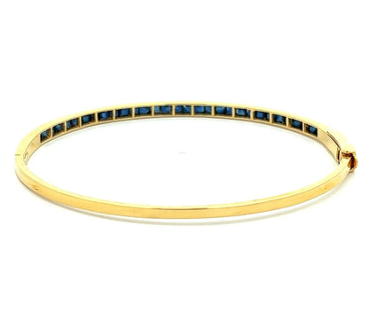 14Ct Yellow Gold Blue Sapphire Hinge Bangle