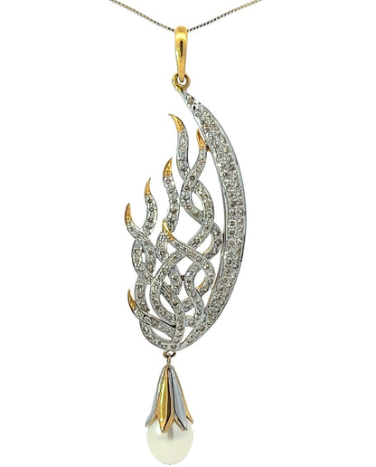 14Ct Two-Tone Gold 0.36 Carat TW Diamond & Pearl Look Statement Pendant