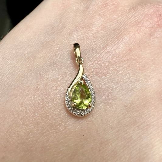 9Ct Two-Tone Gold Peridot & Diamond Accent Pendant