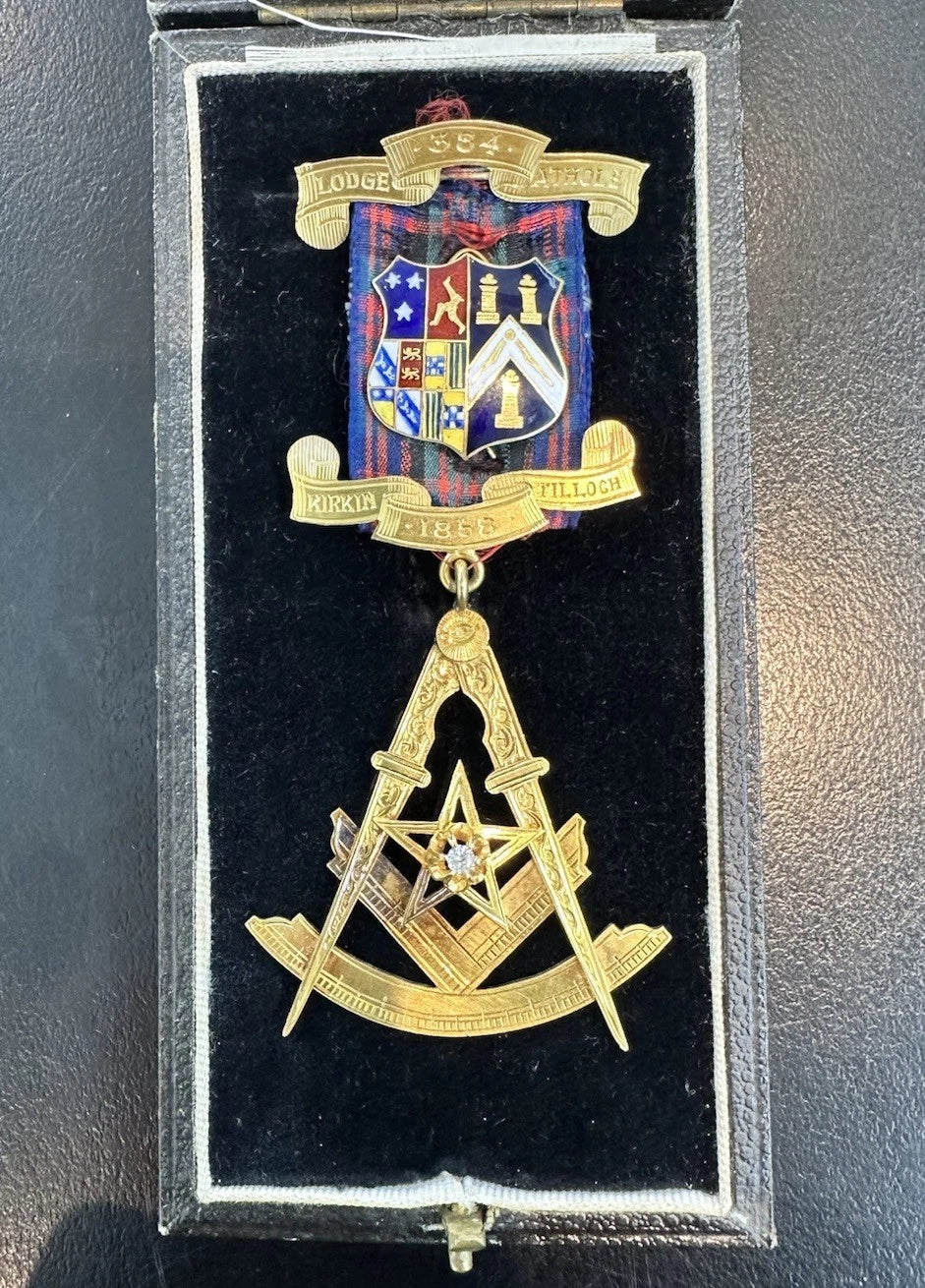 Vintage 14Ct Yellow Gold & .10 Carat Diamond Masonic Medal - Lodge Athole 1858