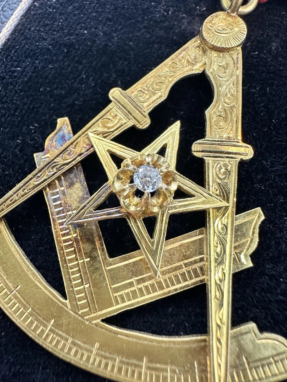 Vintage 14Ct Yellow Gold & .10 Carat Diamond Masonic Medal - Lodge Athole 1858