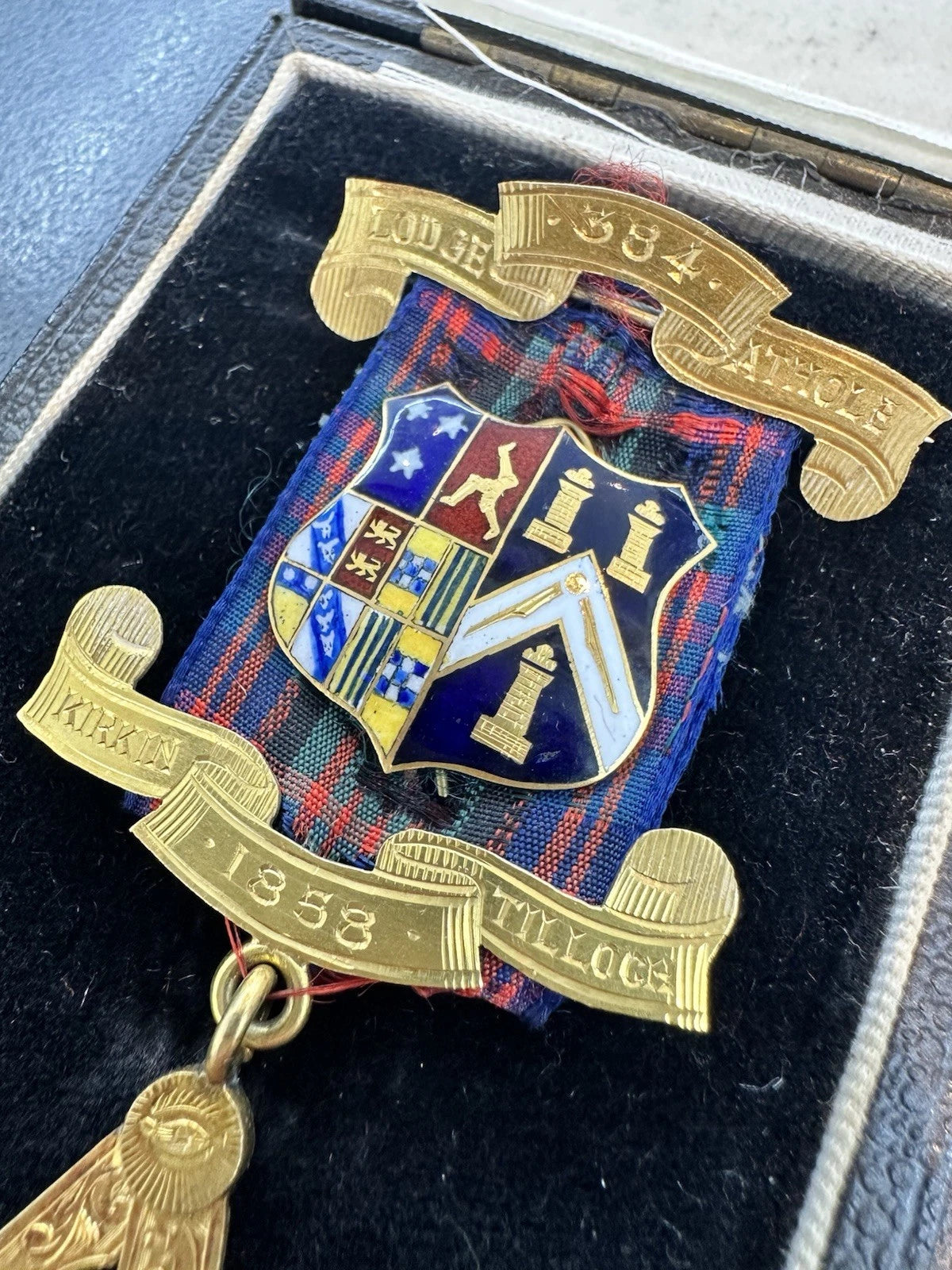 Vintage 14Ct Yellow Gold & .10 Carat Diamond Masonic Medal - Lodge Athole 1858
