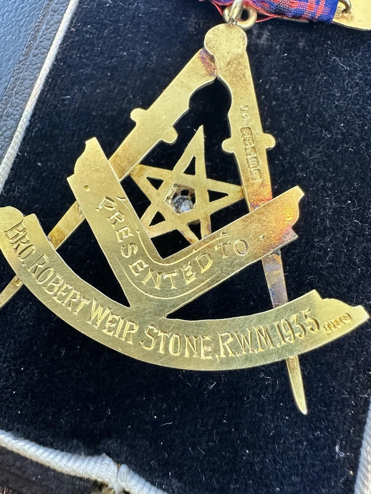 Vintage 14Ct Yellow Gold & .10 Carat Diamond Masonic Medal - Lodge Athole 1858