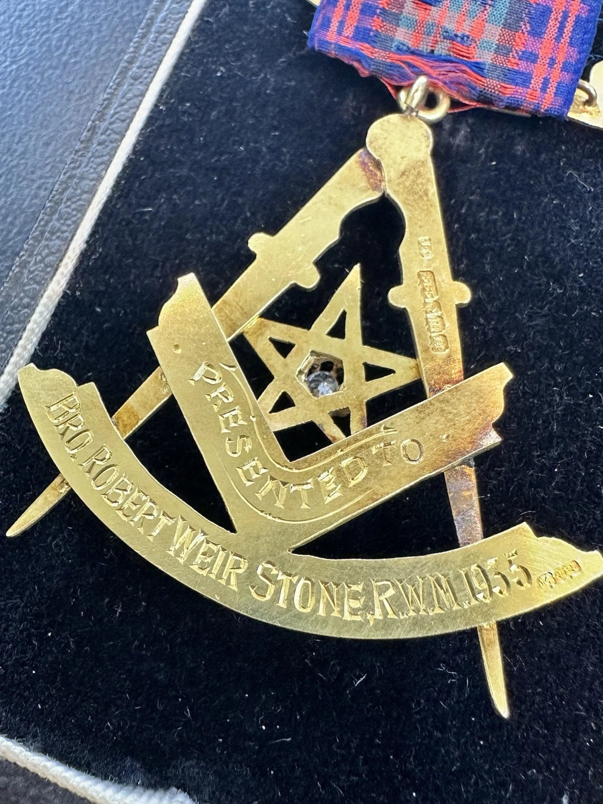 Vintage 14Ct Yellow Gold & .10 Carat Diamond Masonic Medal - Lodge Athole 1858