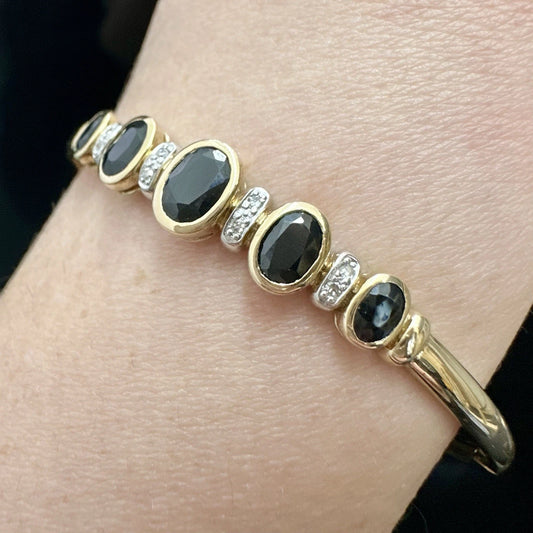9Ct Yellow Gold Sapphire & Diamond Hinged Bangle