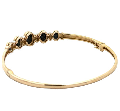 9Ct Yellow Gold Sapphire & Diamond Hinged Bangle